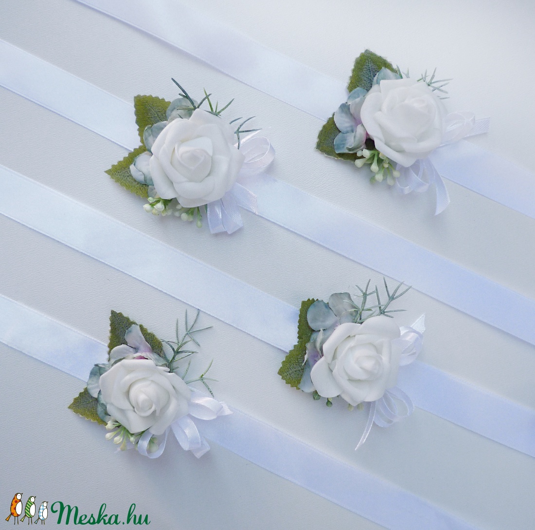 4 db-os fehér rózsás csuklódísz csomag - esküvő - ékszer - karkötő & csuklódísz - Meska.hu