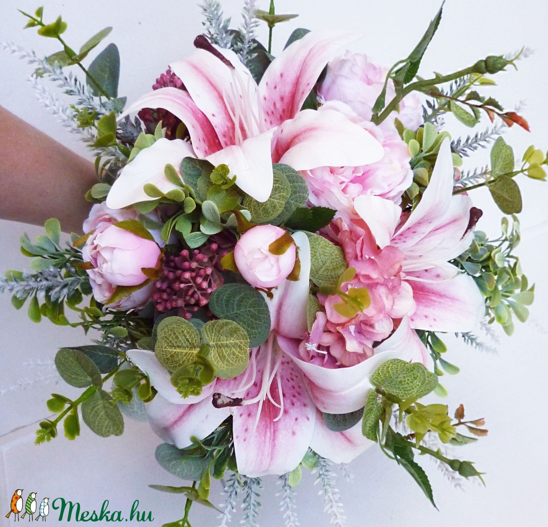 Nagy liliomos menyasszonyi csokor  - esküvő - menyasszonyi- és dobócsokor - Meska.hu