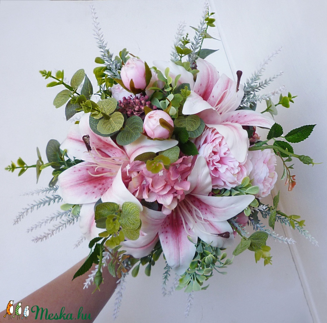 Nagy liliomos menyasszonyi csokor  - esküvő - menyasszonyi- és dobócsokor - Meska.hu
