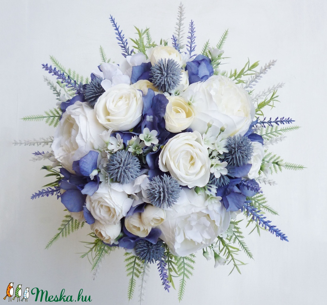 Kék és fehér mezei stílusú menyasszonyi örökcsokor  - esküvő - menyasszonyi- és dobócsokor - Meska.hu