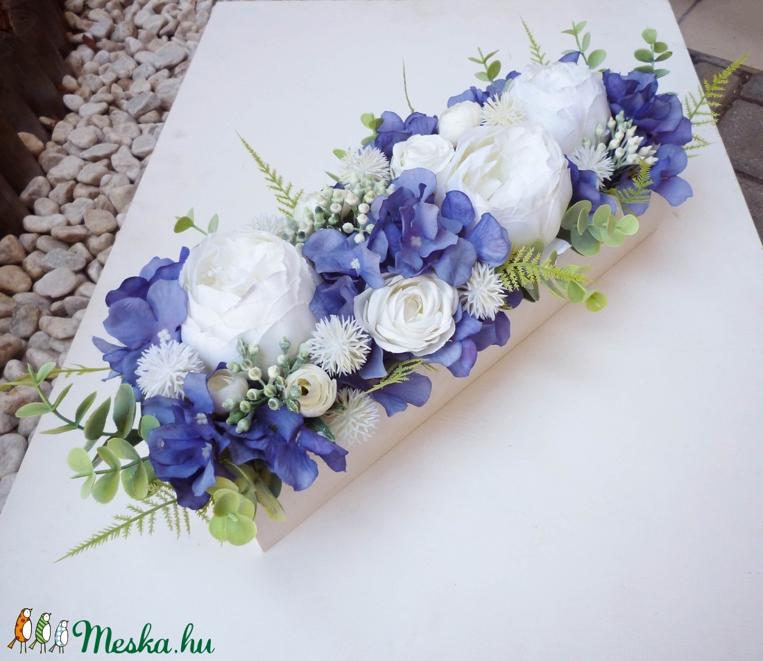 Kék fehér esküvői asztaldísz - esküvő - dekoráció - asztaldísz - Meska.hu