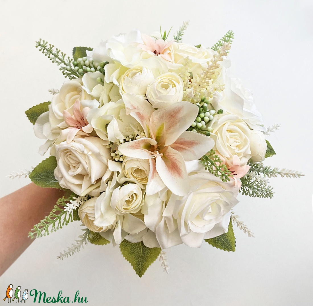 Vegyes pasztell menyasszonyi örök csokor  - esküvő - menyasszonyi- és dobócsokor - Meska.hu