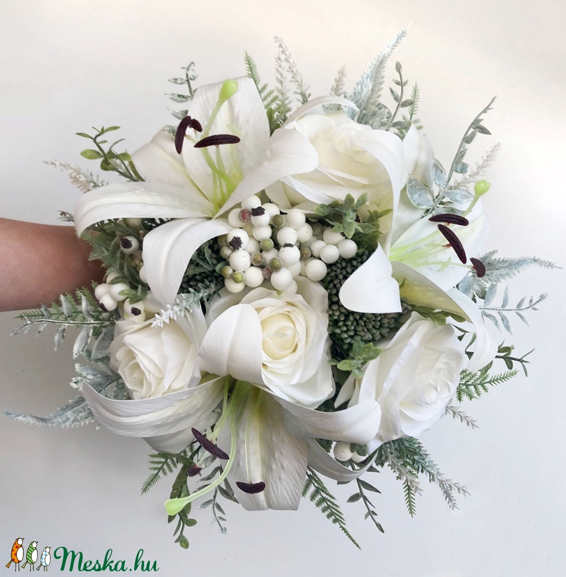 Liliomos menyasszonyi örök csokor  - esküvő - menyasszonyi- és dobócsokor - Meska.hu