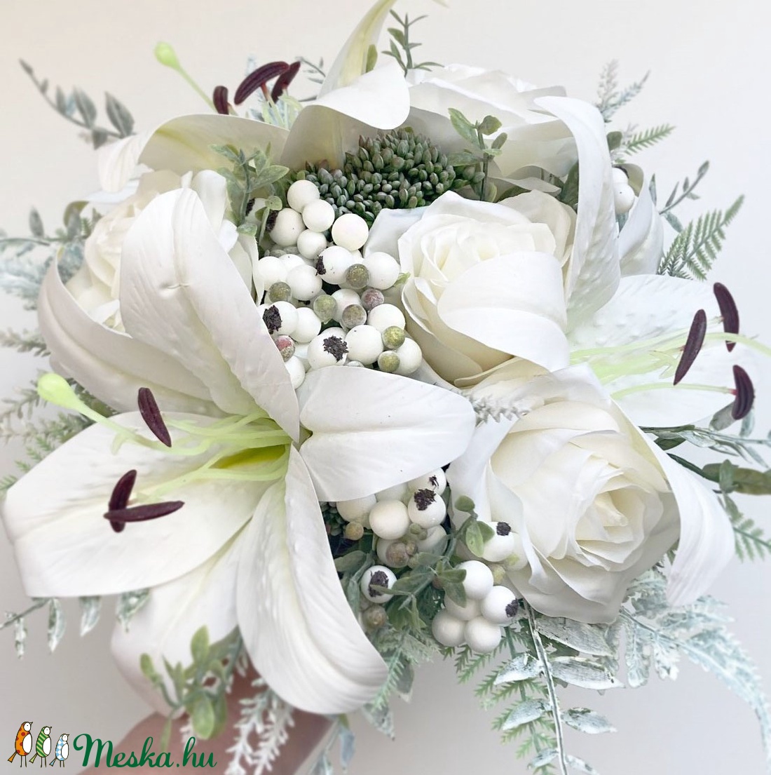 Liliomos menyasszonyi örök csokor  - esküvő - menyasszonyi- és dobócsokor - Meska.hu