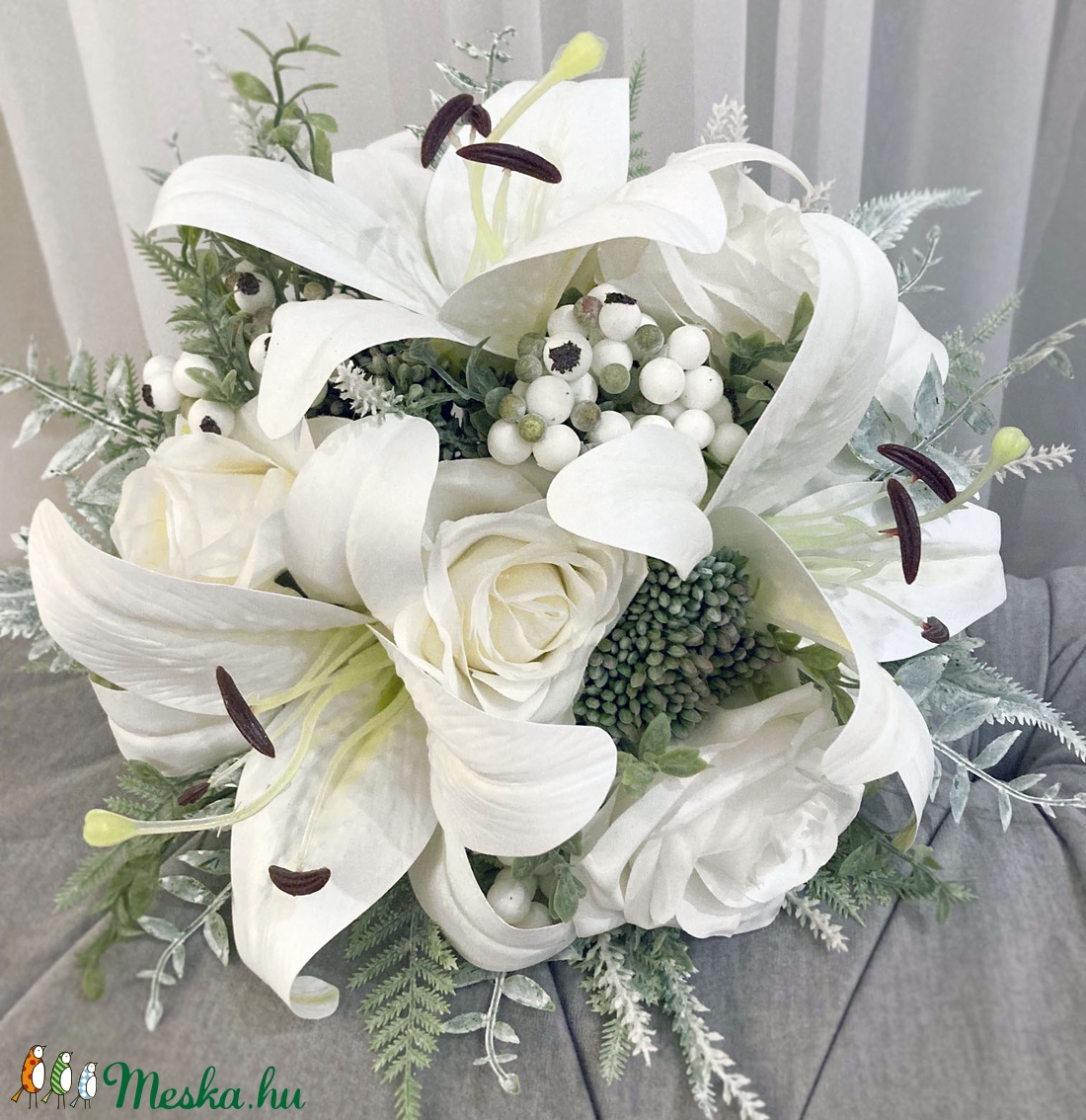 Liliomos menyasszonyi örök csokor  - esküvő - menyasszonyi- és dobócsokor - Meska.hu