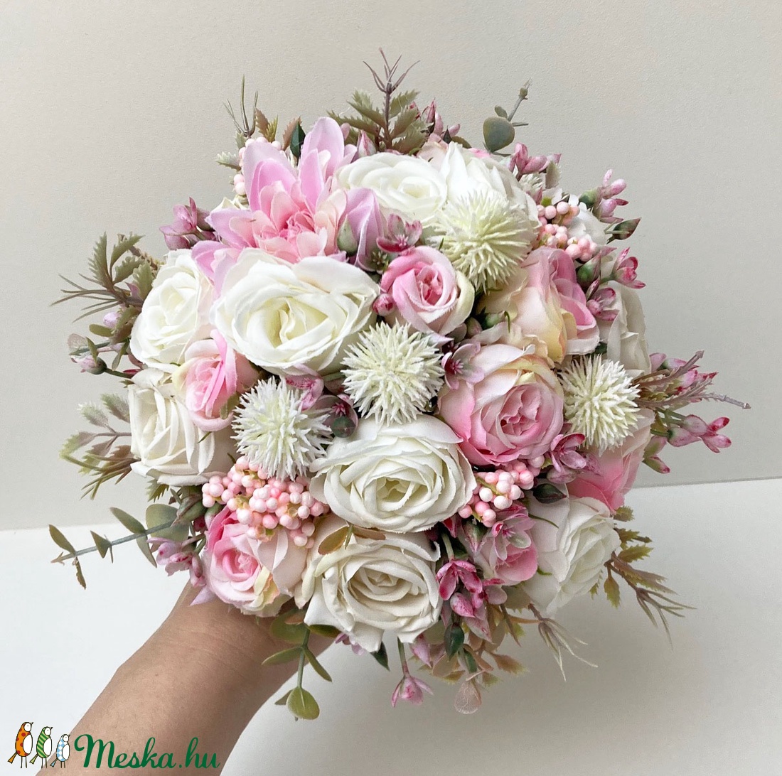 Rózsaszín és fehér menyasszonyi csokor  - esküvő - menyasszonyi- és dobócsokor - Meska.hu