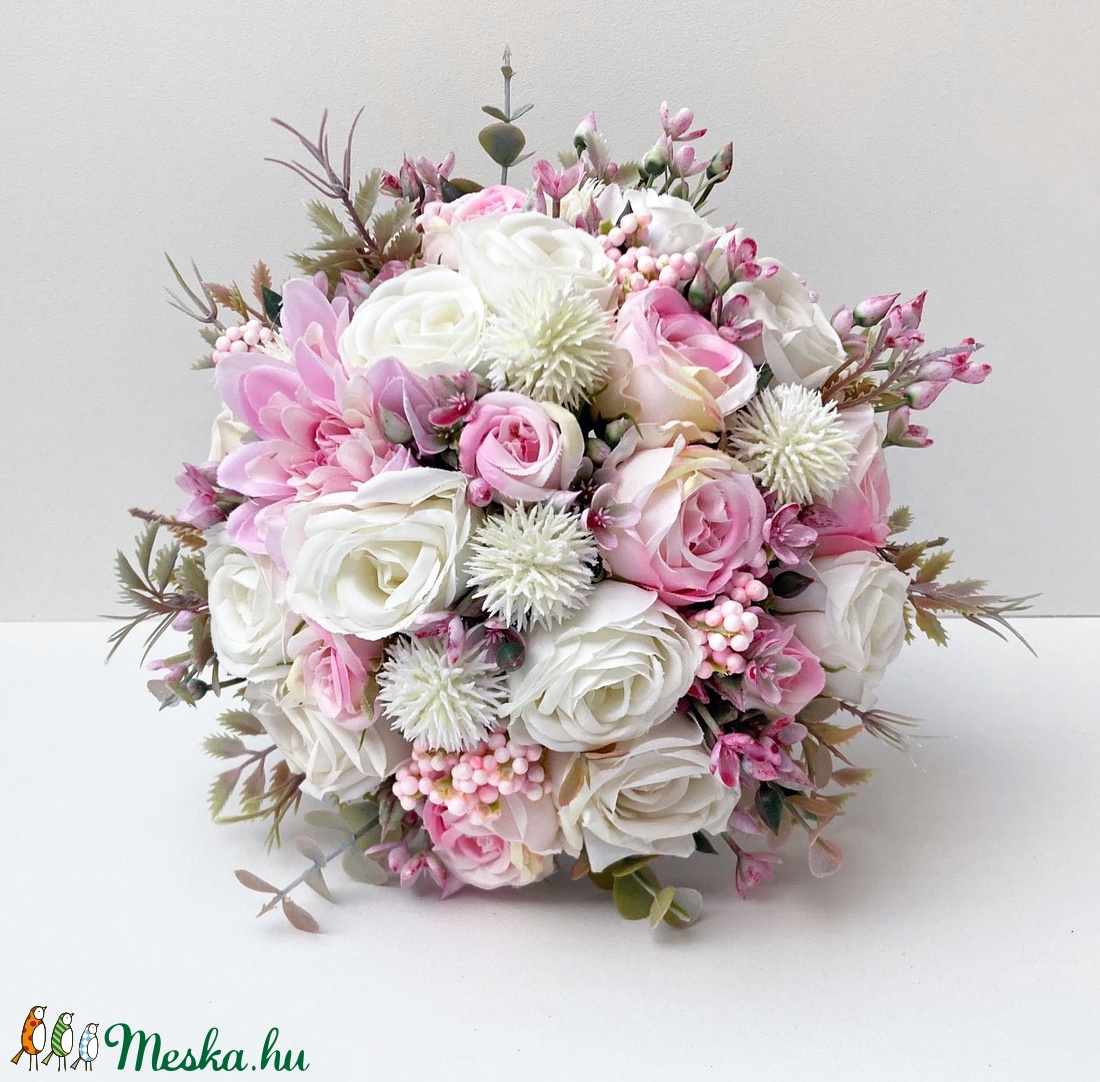 Rózsaszín és fehér menyasszonyi csokor  - esküvő - menyasszonyi- és dobócsokor - Meska.hu