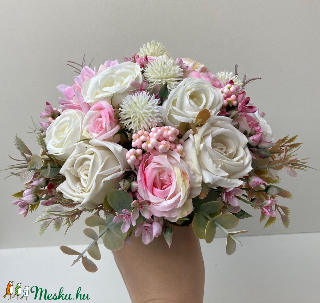 Rózsaszín és fehér menyasszonyi csokor  - esküvő - menyasszonyi- és dobócsokor - Meska.hu