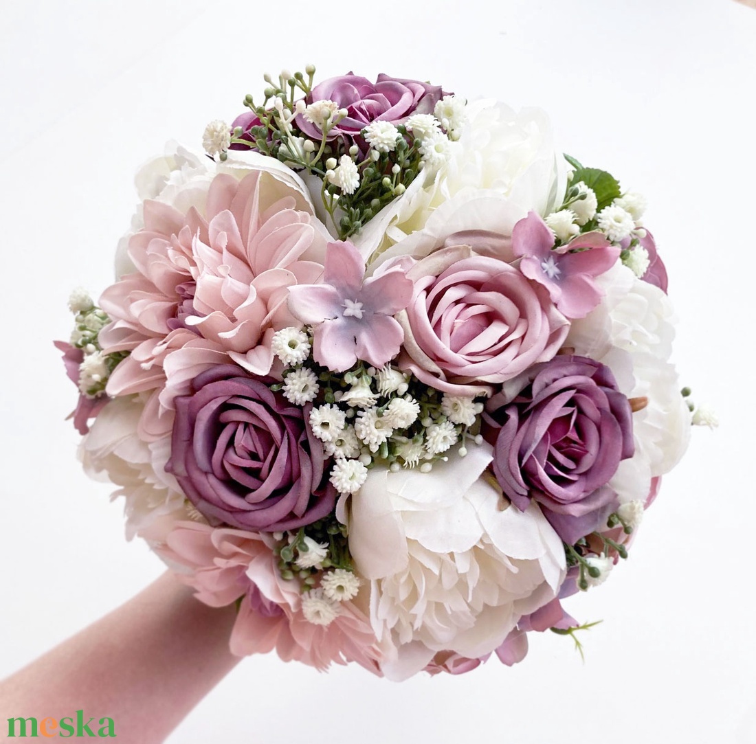 Selyemvirág menyasszonyi csokor mályva - esküvő - menyasszonyi- és dobócsokor - Meska.hu