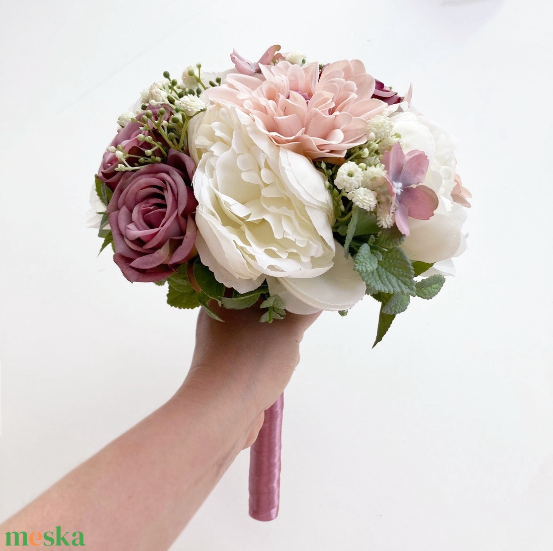 Selyemvirág menyasszonyi csokor mályva - esküvő - menyasszonyi- és dobócsokor - Meska.hu