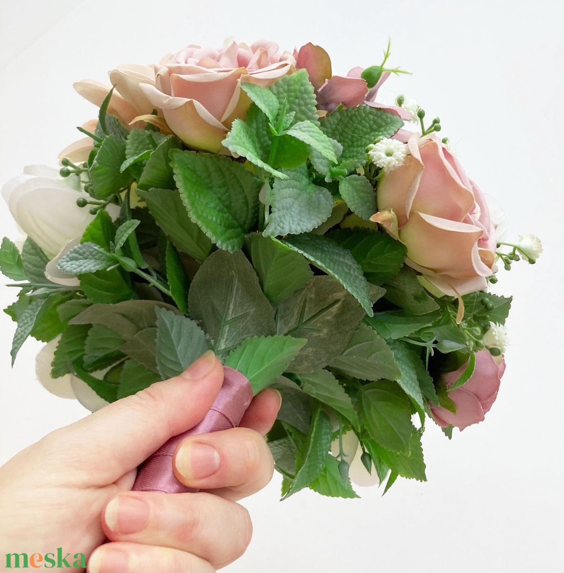 Selyemvirág menyasszonyi csokor mályva - esküvő - menyasszonyi- és dobócsokor - Meska.hu