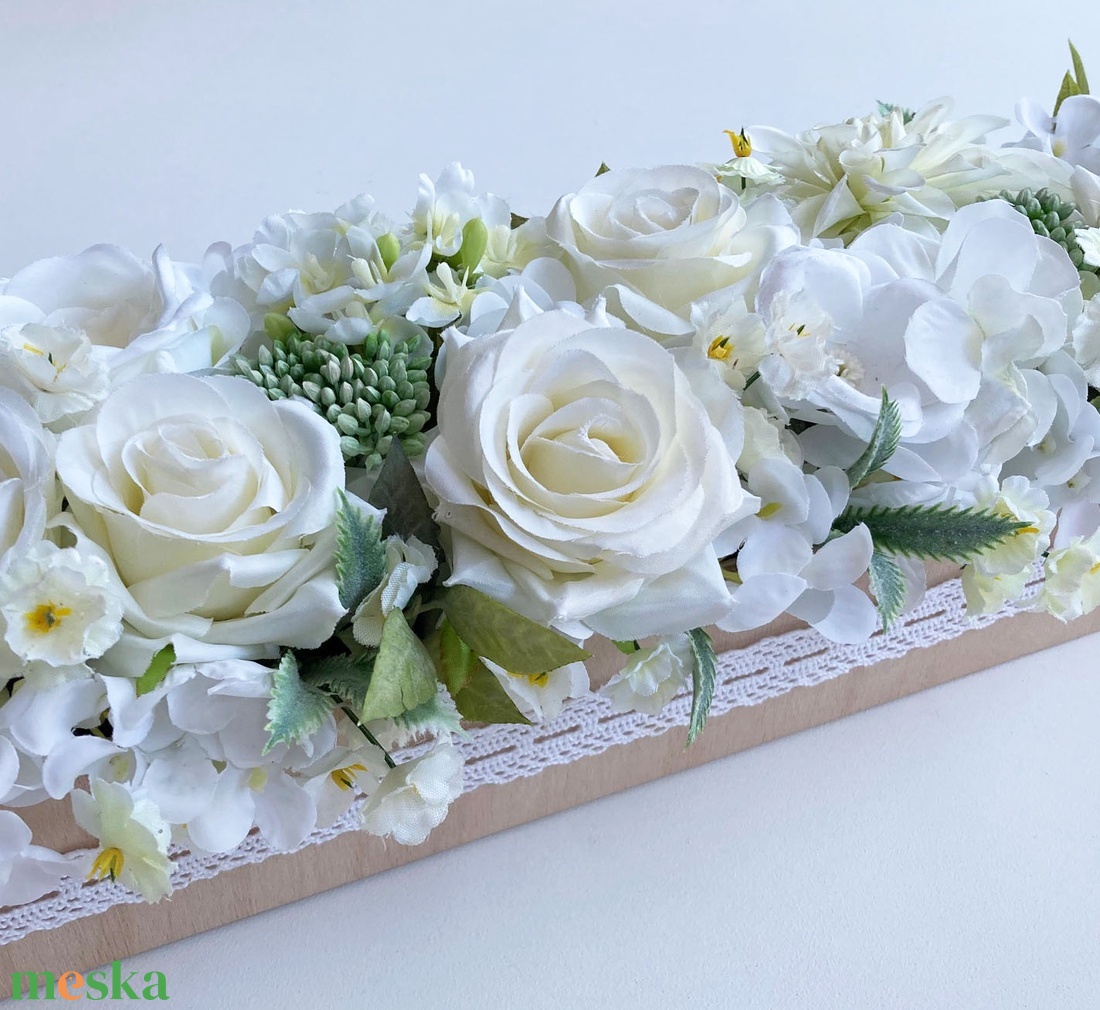 Vintage esküvői főasztaldísz selyemvirágból nagy - esküvő - dekoráció - asztaldísz - Meska.hu