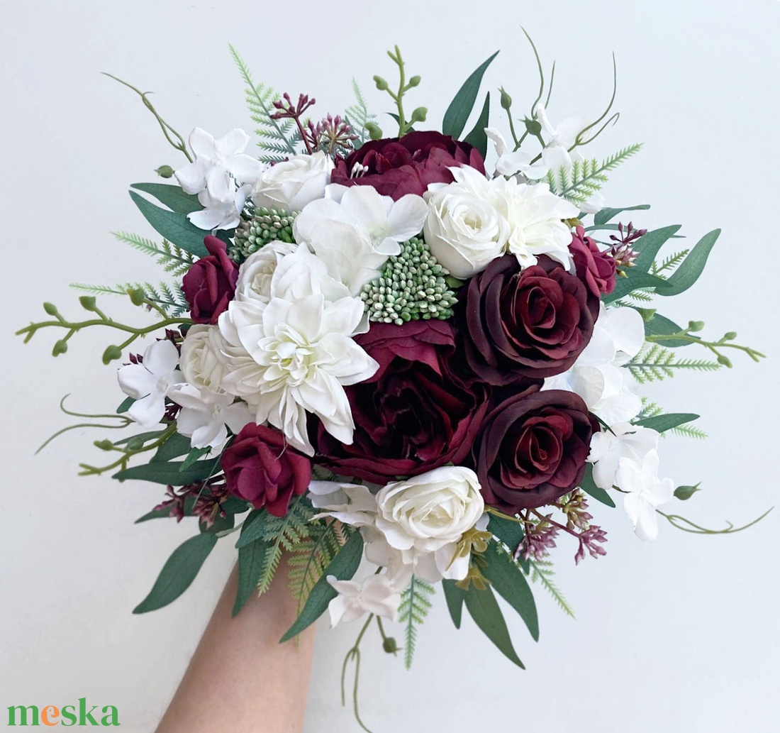 Menyasszonyi csokor selyemvirág bordó - esküvő - menyasszonyi- és dobócsokor - Meska.hu