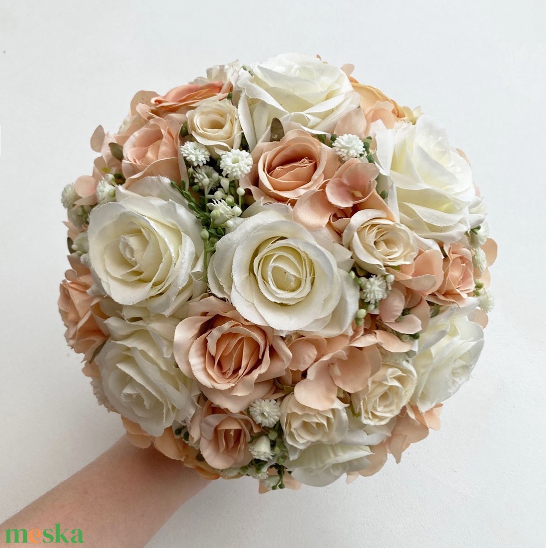 Selyemvirág menyasszonyi csokor púder  - esküvő - menyasszonyi- és dobócsokor - Meska.hu