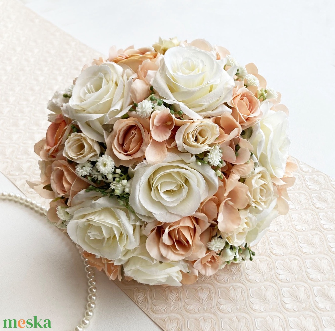 Selyemvirág menyasszonyi csokor púder  - esküvő - menyasszonyi- és dobócsokor - Meska.hu