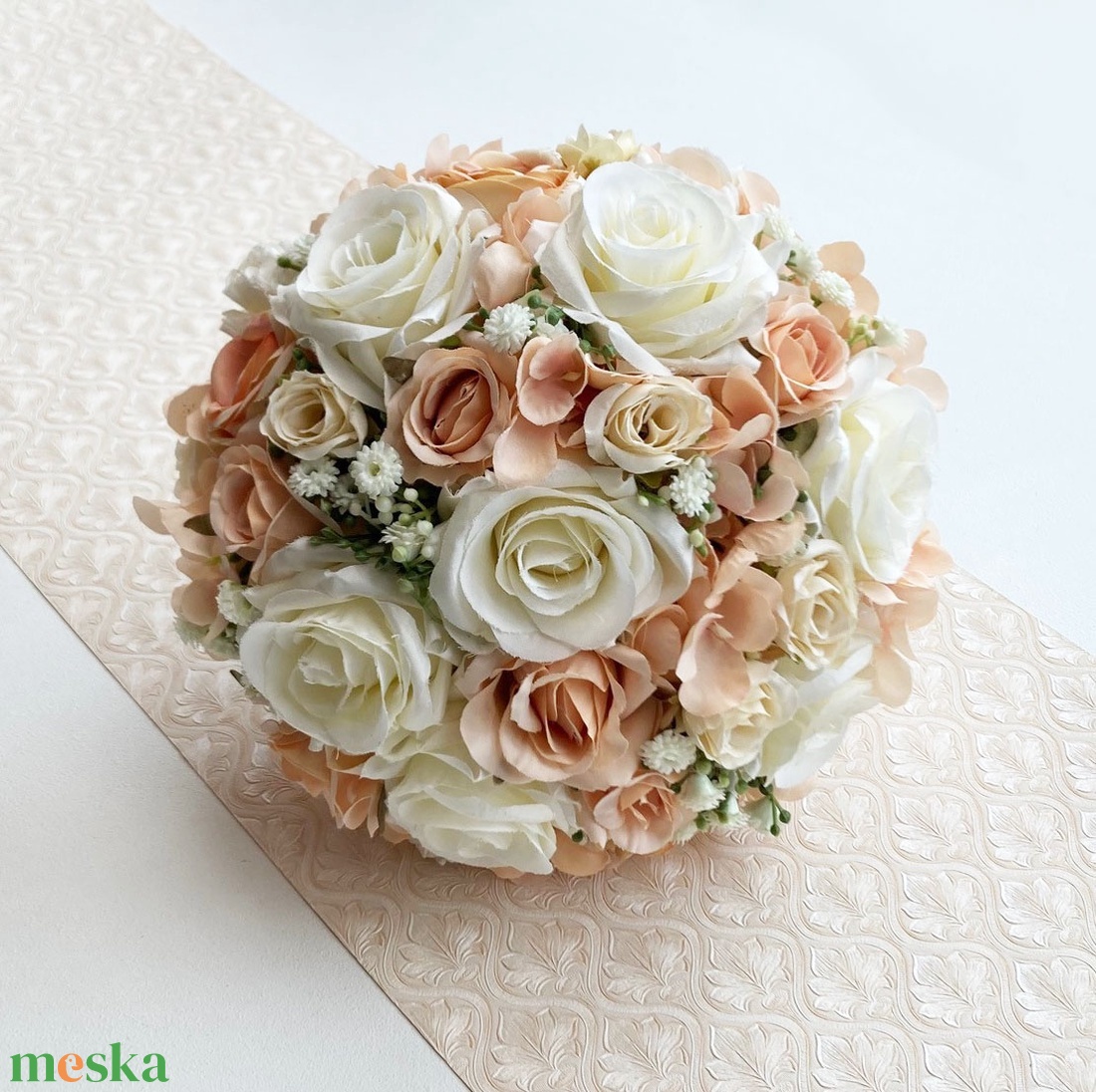 Selyemvirág menyasszonyi csokor púder  - esküvő - menyasszonyi- és dobócsokor - Meska.hu