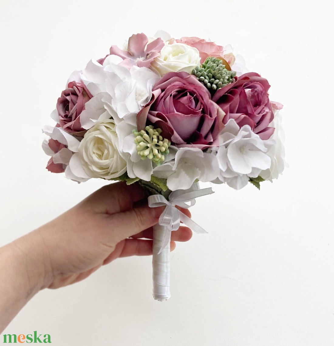 Selyemvirág menyasszonyi csokor mályva - esküvő - menyasszonyi- és dobócsokor - Meska.hu