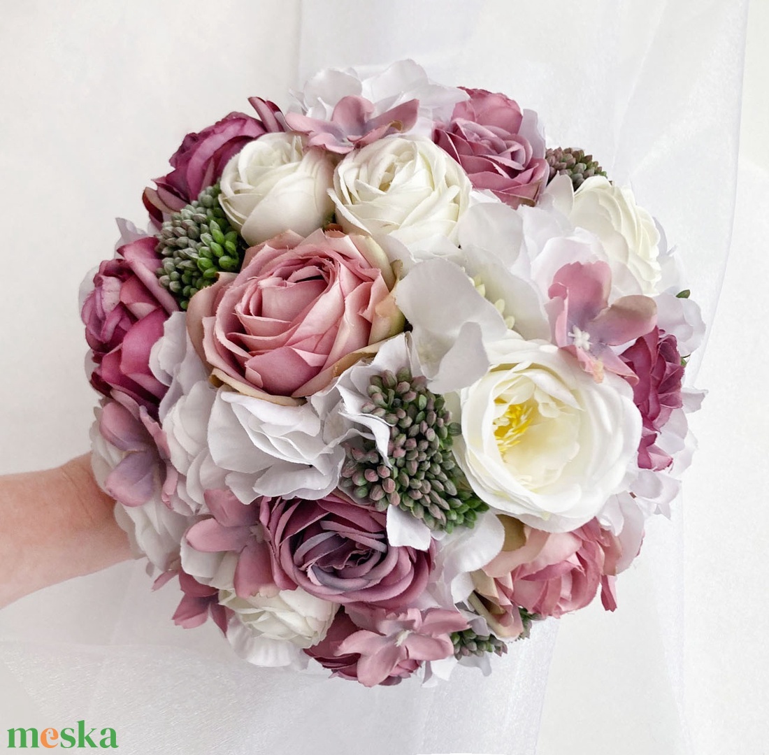 Selyemvirág menyasszonyi csokor mályva - esküvő - menyasszonyi- és dobócsokor - Meska.hu
