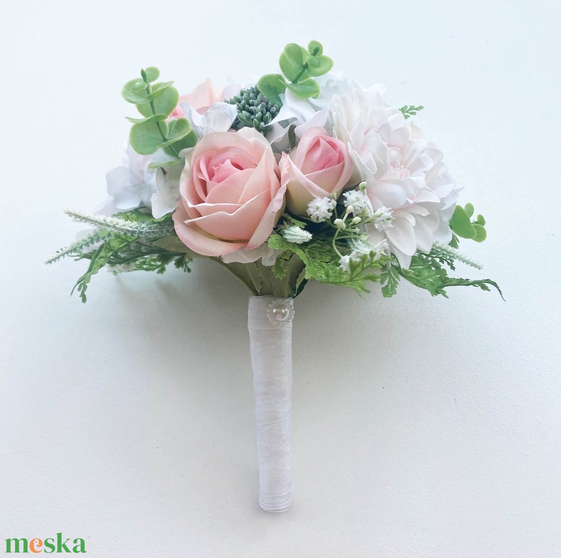 Selyemvirág menyasszonyi csokor púder fehér - esküvő - menyasszonyi- és dobócsokor - Meska.hu