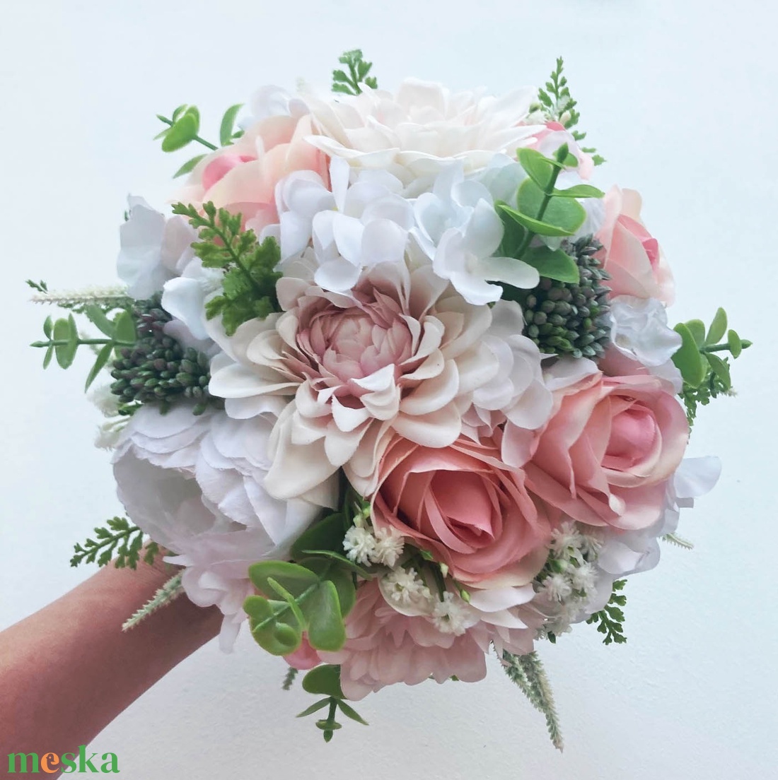 Selyemvirág menyasszonyi csokor púder fehér - esküvő - menyasszonyi- és dobócsokor - Meska.hu