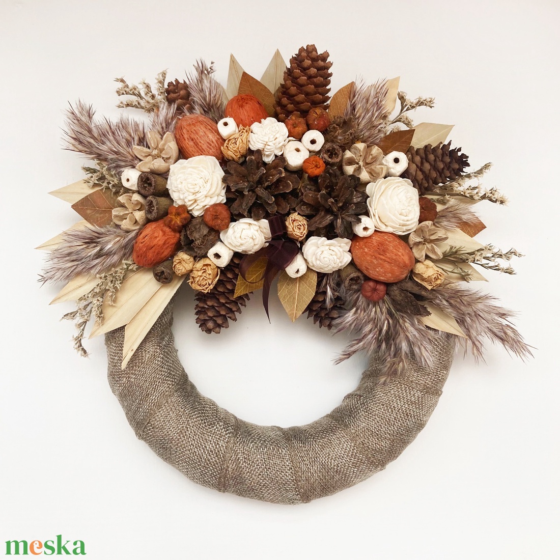 Koszorú száraz virágokkal tobozokkal - otthon & életmód - dekoráció - ajtó- és ablak dekoráció - ajtódísz & kopogtató - Meska.hu