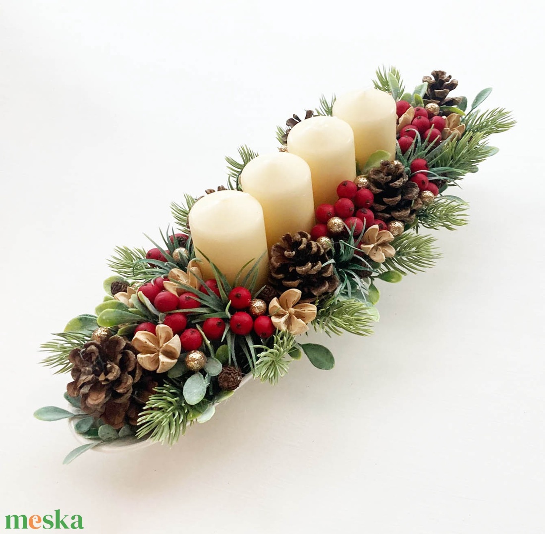 Karácsonyi asztaldísz piros krém - karácsony - adventi díszek - adventi koszorú - Meska.hu Karácsonyi asztaldísz piros krém - karácsony - adventi díszek - adventi koszorú - Meska.hu