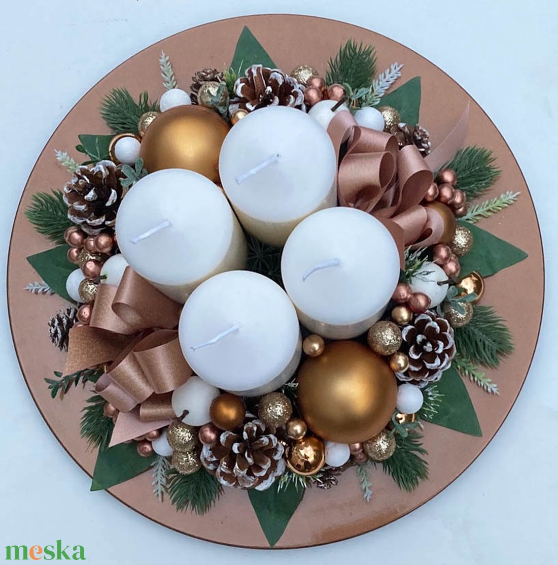 Adventi asztaldísz bronz rosegold - karácsony - adventi díszek - adventi koszorú - Meska.hu