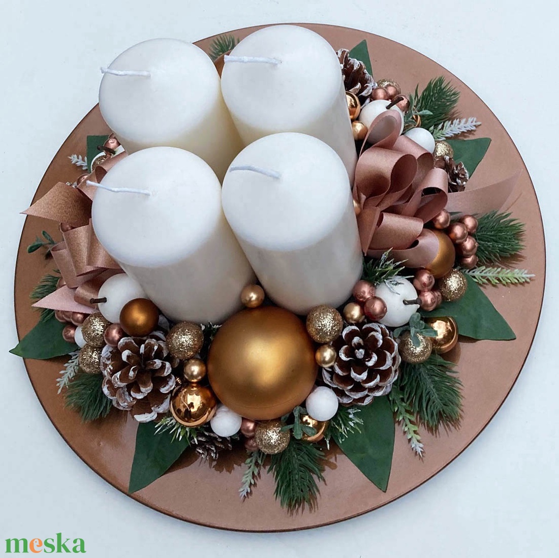 Adventi asztaldísz bronz rosegold - karácsony - adventi díszek - adventi koszorú - Meska.hu