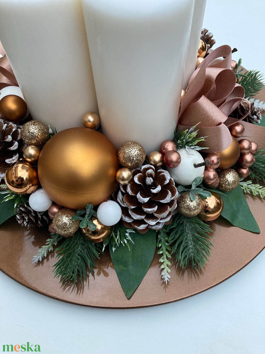 Adventi asztaldísz bronz rosegold - karácsony - adventi díszek - adventi koszorú - Meska.hu