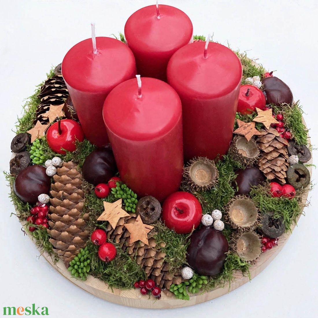 Adventi asztaldísz piros erdei - karácsony - adventi díszek - adventi koszorú - Meska.hu
