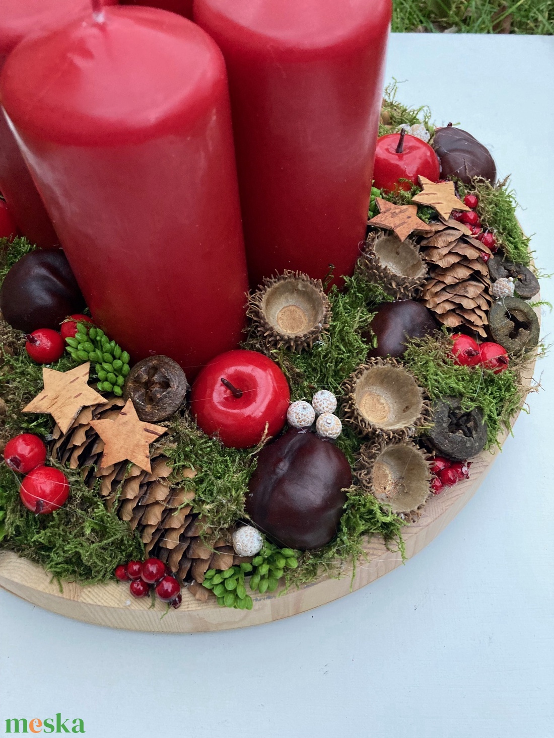 Adventi asztaldísz piros erdei - karácsony - adventi díszek - adventi koszorú - Meska.hu