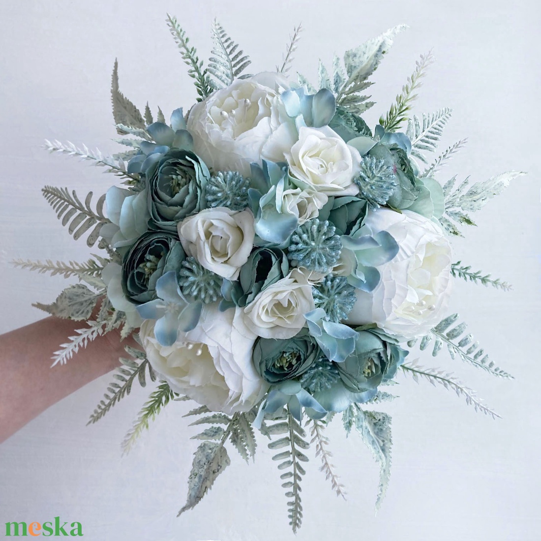 Hamvaskék menyasszonyi csokor selyemvirág - esküvő - menyasszonyi- és dobócsokor - Meska.hu
