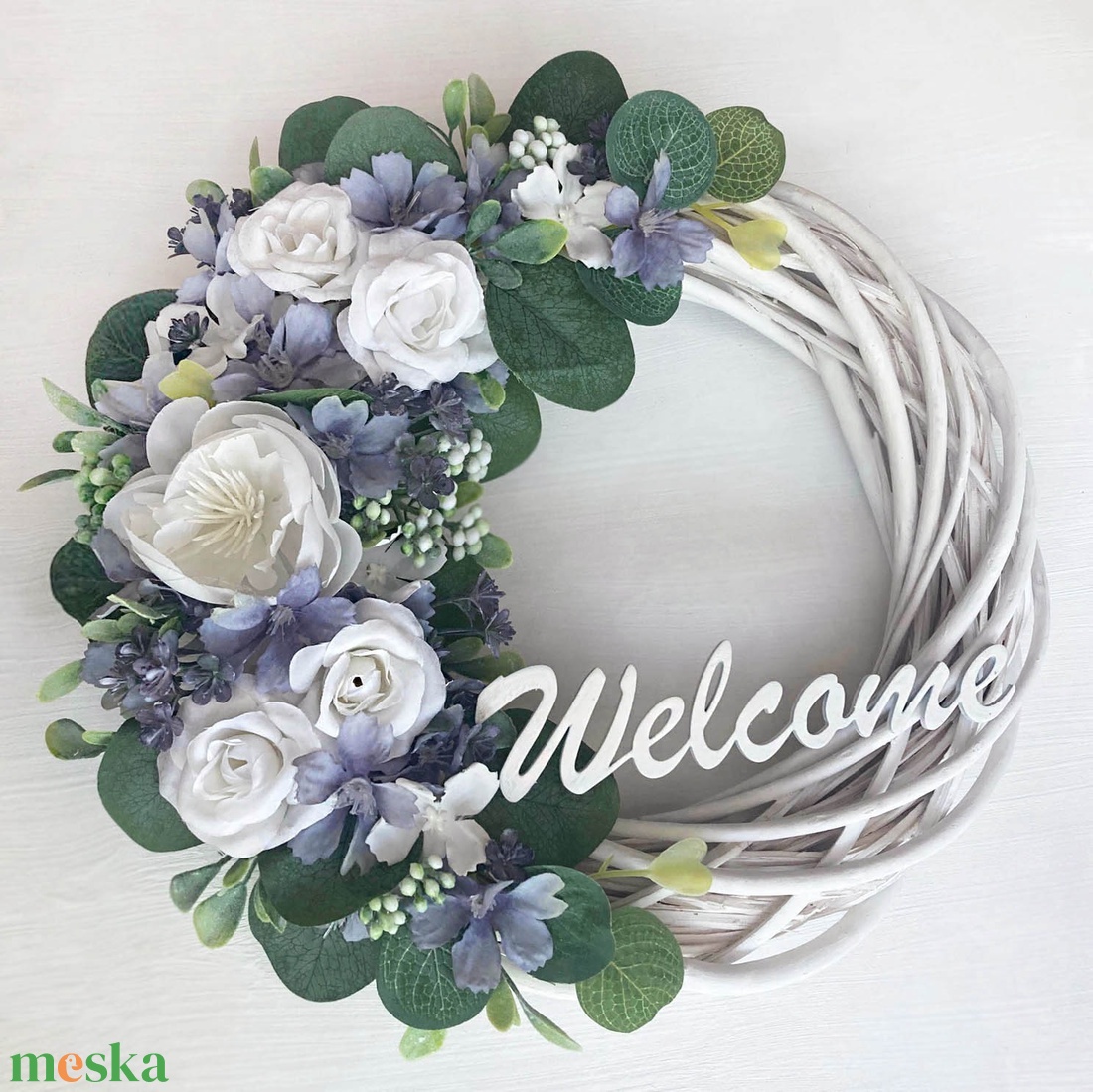 Hamvaskék ajtódísz 'Welcome' - otthon & életmód - dekoráció - ajtó- és ablak dekoráció - ajtódísz & kopogtató - Meska.hu
