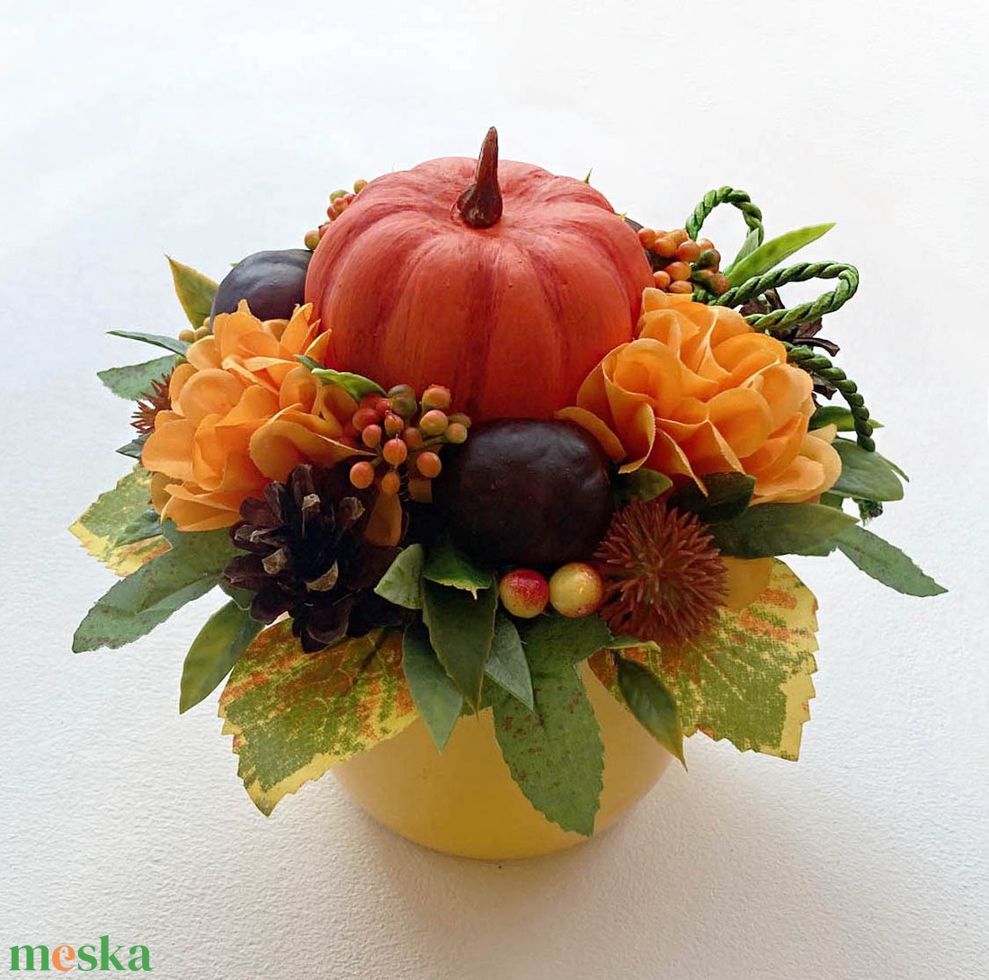 Őszi asztaldísz tökkel narancs - otthon & életmód - dekoráció - halloween - halloweeni asztaldísz - Meska.hu