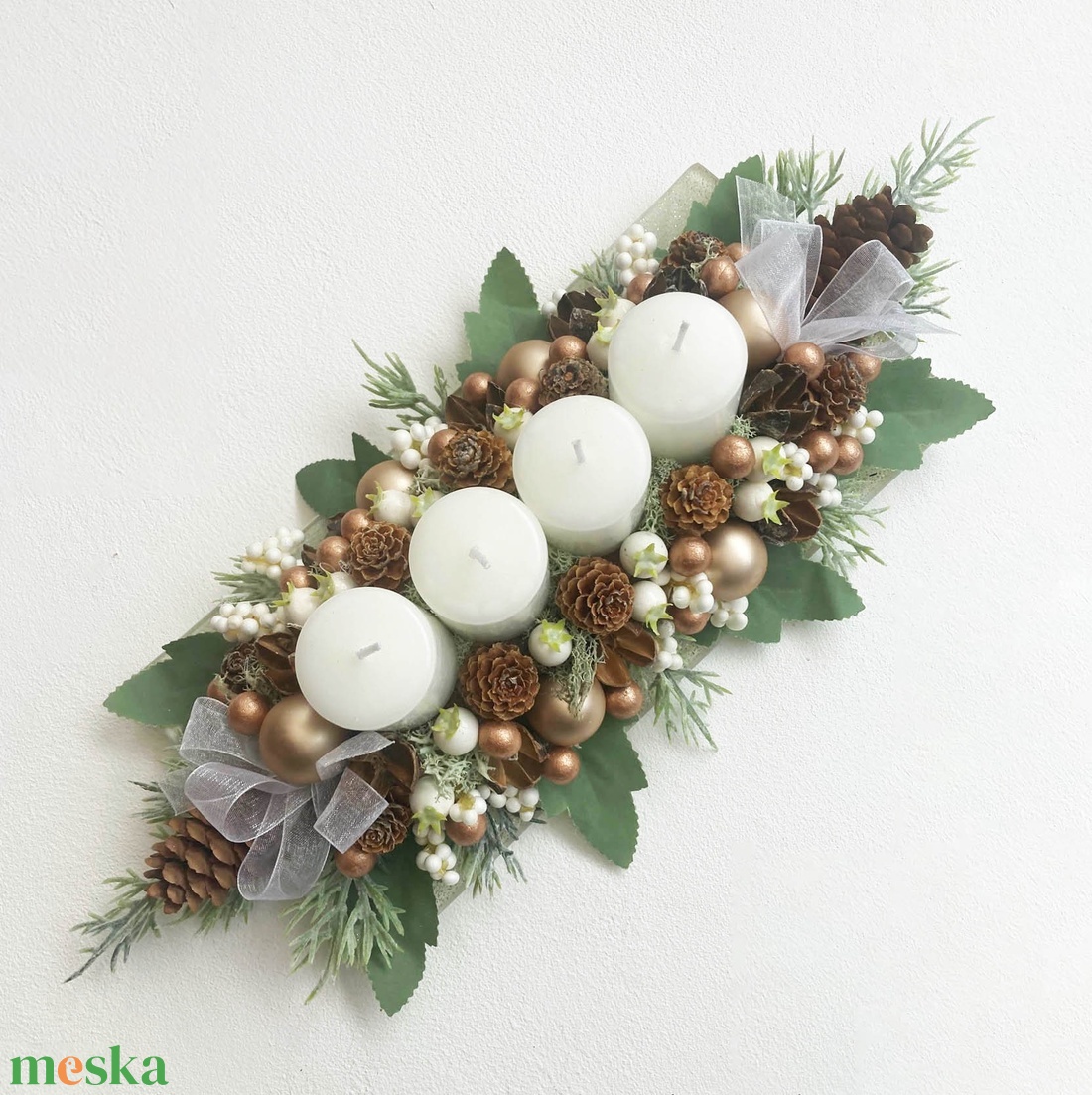 Adventi asztaldísz hamvas fehér - karácsony - adventi díszek - adventi koszorú - Meska.hu