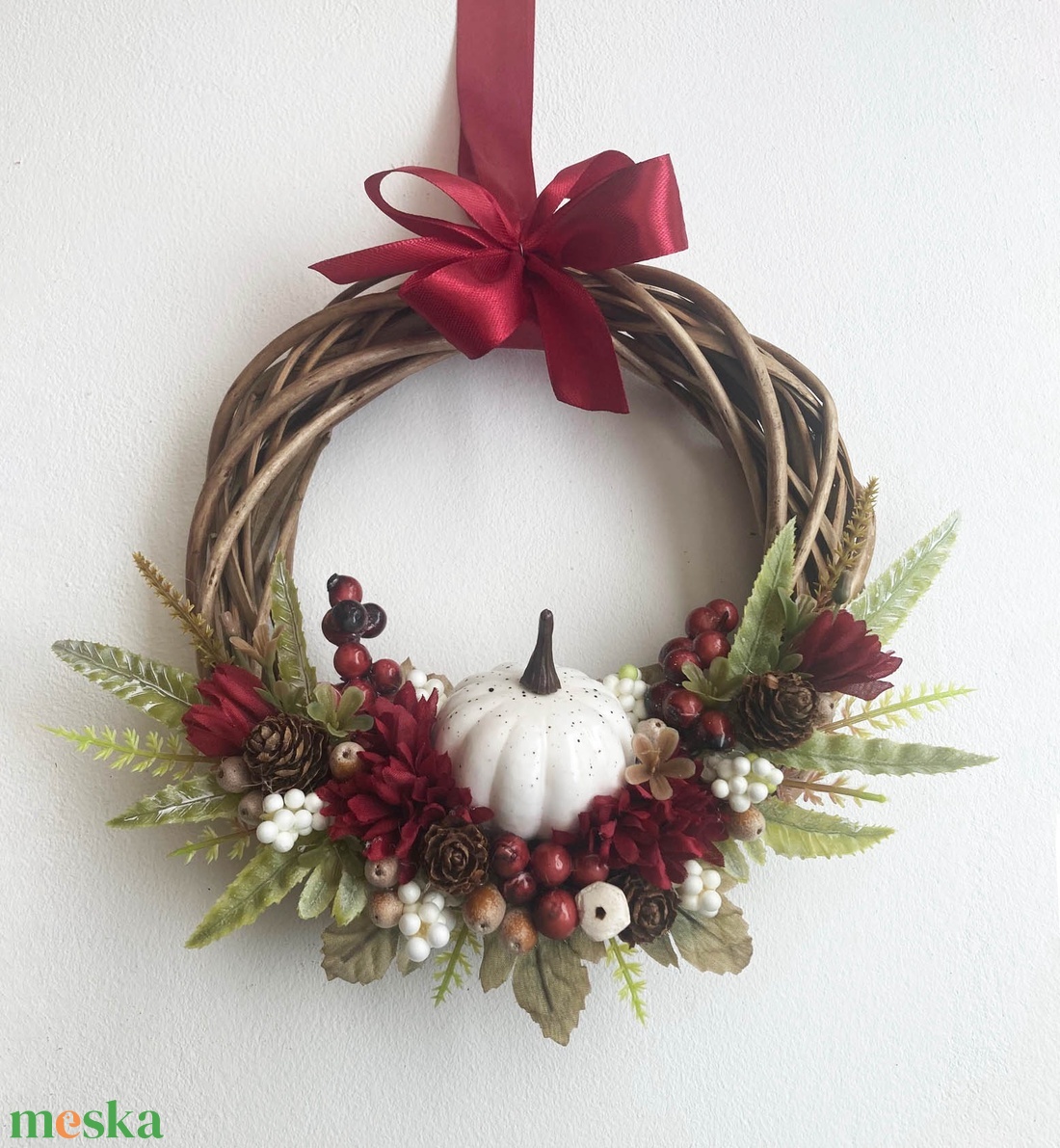 Őszi tökös ajtódísz bordó - otthon & életmód - dekoráció - ajtó- és ablak dekoráció - ajtódísz & kopogtató - Meska.hu