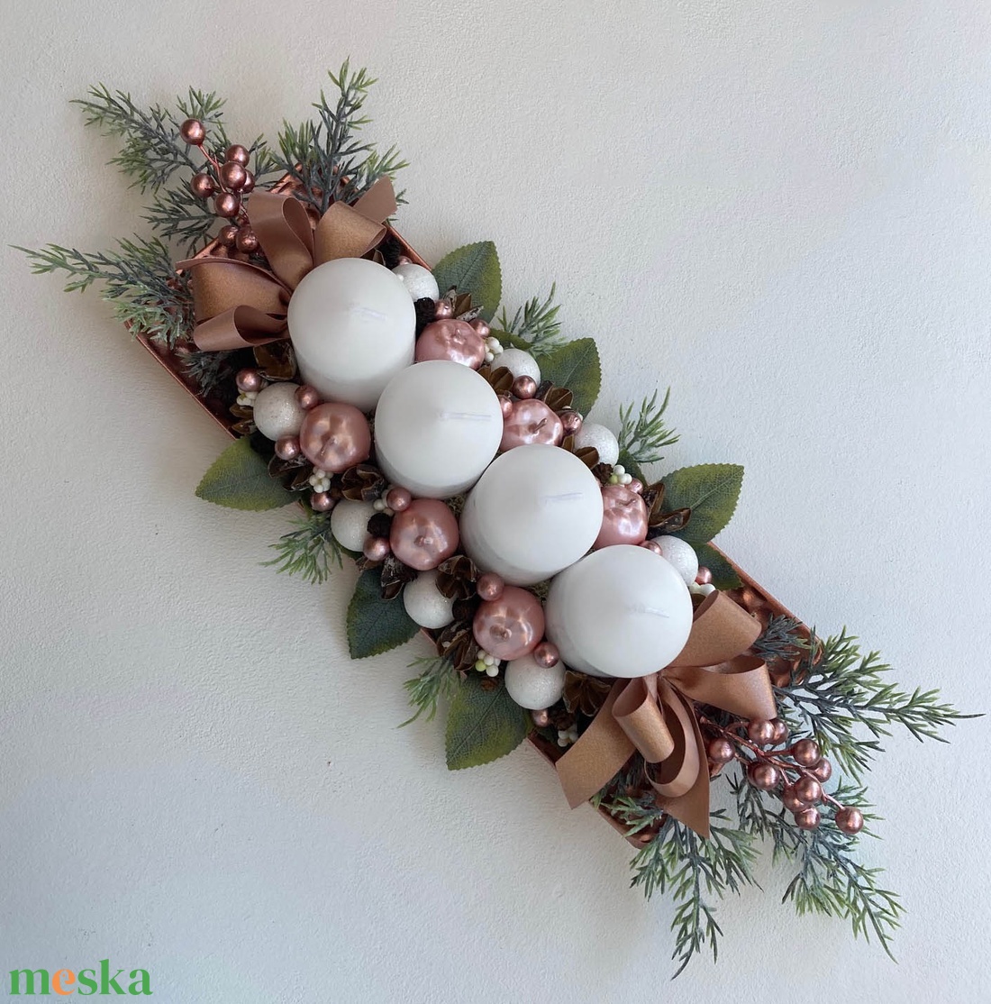 Adventi asztaldísz rosegold - karácsony - adventi díszek - adventi koszorú - Meska.hu
