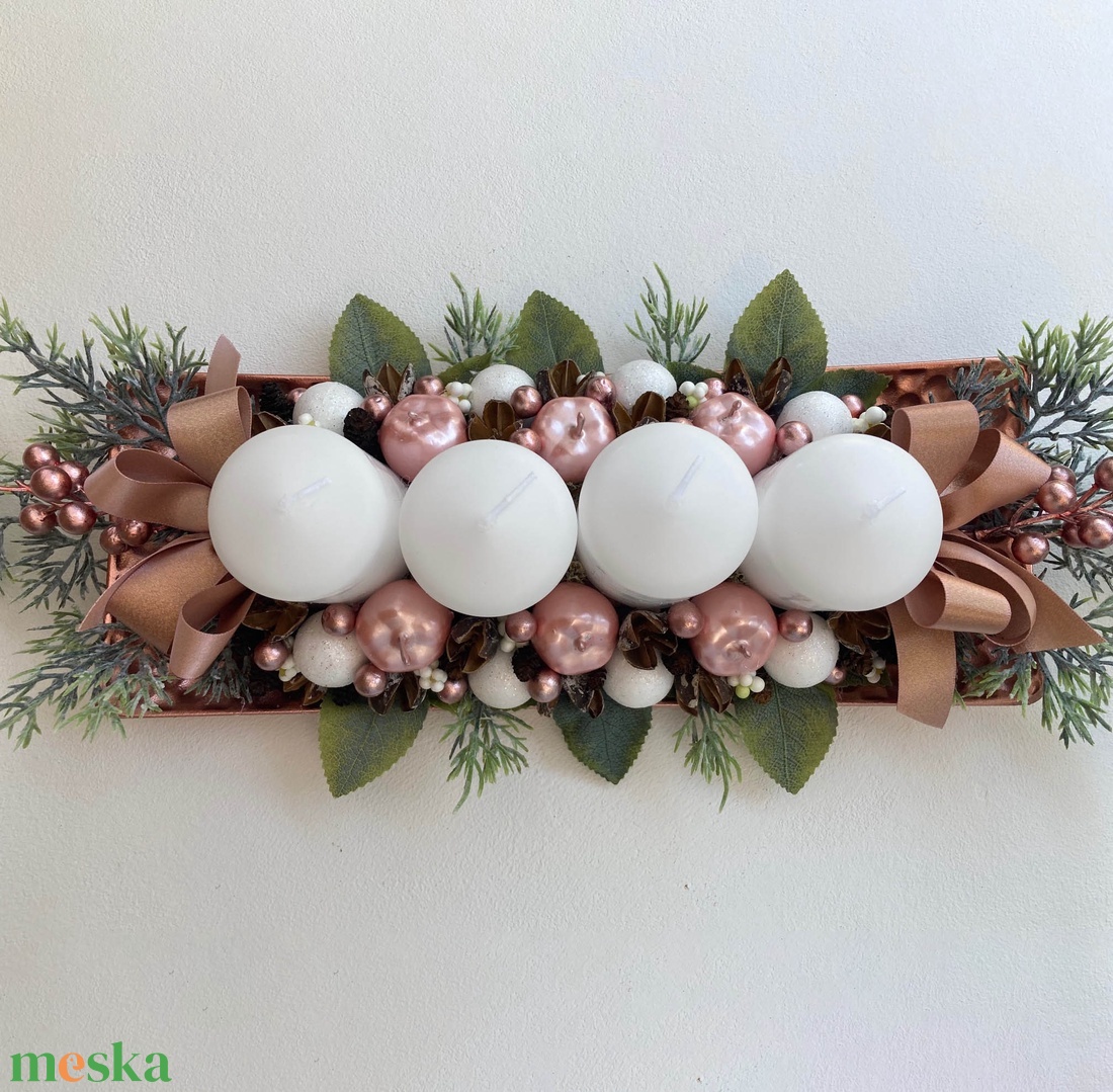 Adventi asztaldísz rosegold - karácsony - adventi díszek - adventi koszorú - Meska.hu