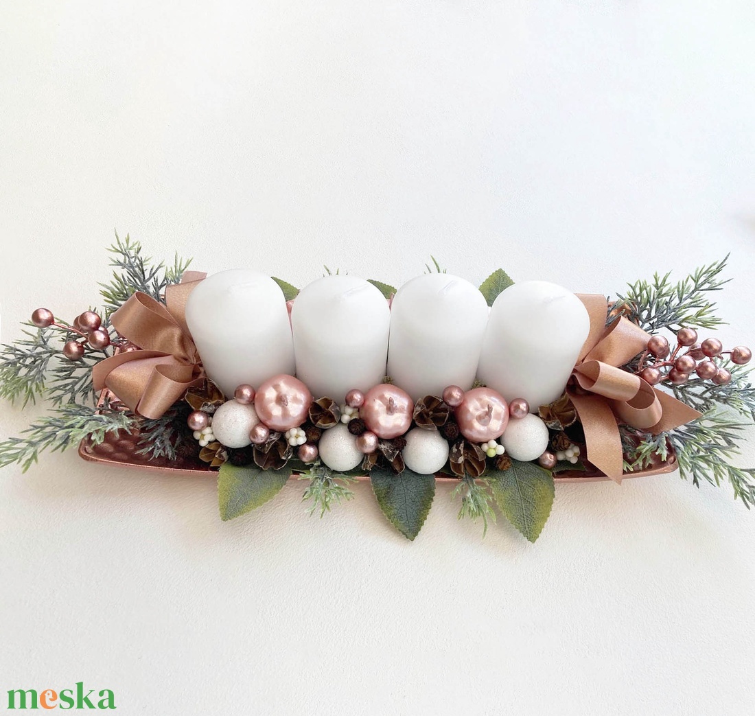 Adventi asztaldísz rosegold - karácsony - adventi díszek - adventi koszorú - Meska.hu