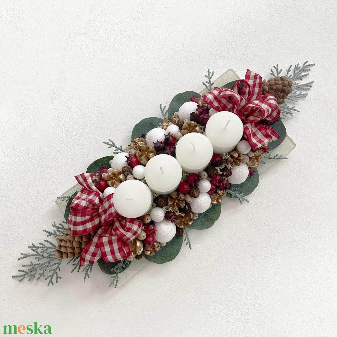 Adventi asztaldísz kockás masnival - karácsony - adventi díszek - adventi koszorú - Meska.hu Adventi asztaldísz kockás masnival - karácsony - adventi díszek - adventi koszorú - Meska.hu