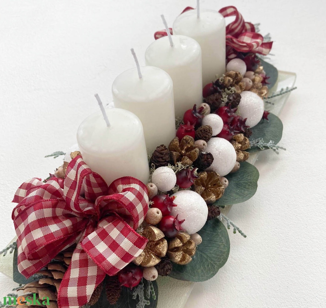 Adventi asztaldísz kockás masnival - karácsony - adventi díszek - adventi koszorú - Meska.hu Adventi asztaldísz kockás masnival - karácsony - adventi díszek - adventi koszorú - Meska.hu