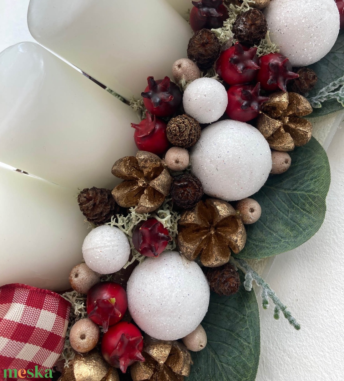 Adventi asztaldísz kockás masnival - karácsony - adventi díszek - adventi koszorú - Meska.hu Adventi asztaldísz kockás masnival - karácsony - adventi díszek - adventi koszorú - Meska.hu