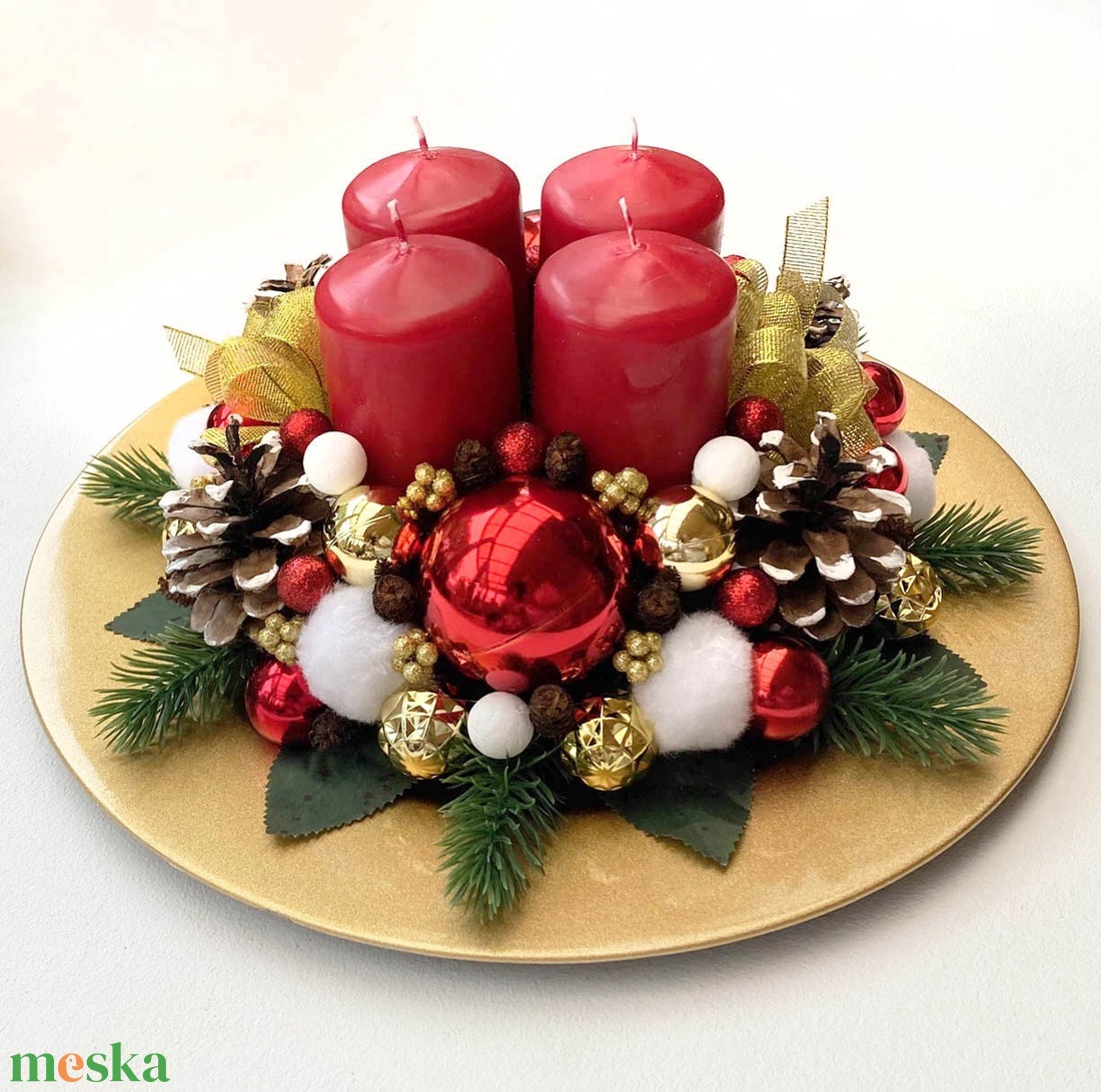 Adventi asztaldísz piros arany - karácsony - adventi díszek - adventi koszorú - Meska.hu Adventi asztaldísz piros arany - karácsony - adventi díszek - adventi koszorú - Meska.hu