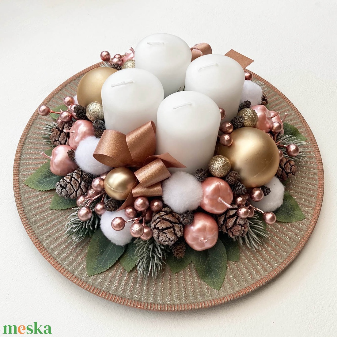 Adventi asztaldísz rosegold - karácsony - karácsonyi lakásdekoráció - ünnepi asztaldekoráció - Meska.hu