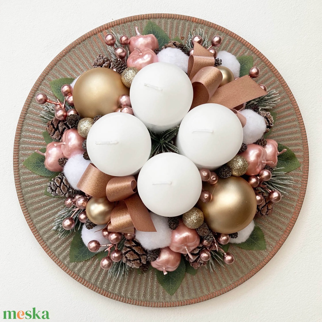 Adventi asztaldísz rosegold - karácsony - karácsonyi lakásdekoráció - ünnepi asztaldekoráció - Meska.hu