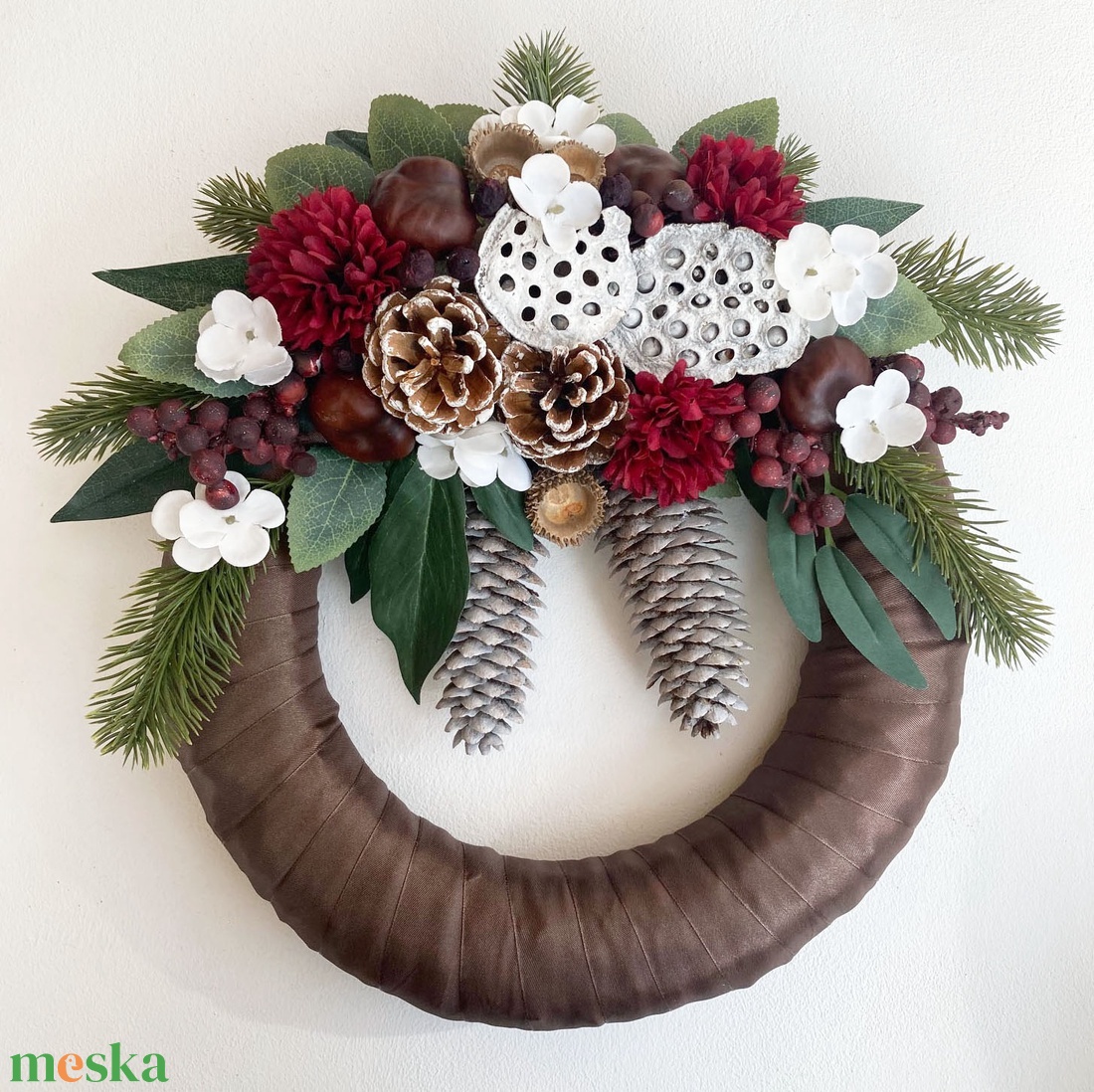 Sírkoszorú termésekkel műfenyővel - otthon & életmód - vallás - temetkezési tárgy - sírdísz, kegyeleti dísz - Meska.hu