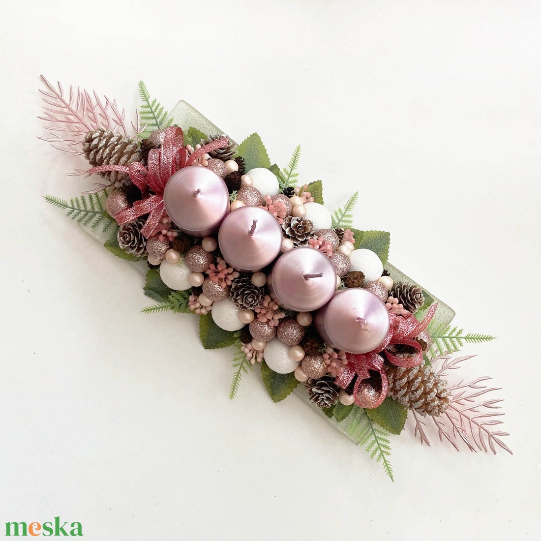 Adventi asztaldísz rózsaszín - karácsony - adventi díszek - adventi koszorú - Meska.hu