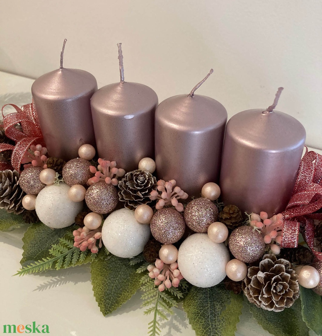 Adventi asztaldísz rózsaszín - karácsony - adventi díszek - adventi koszorú - Meska.hu