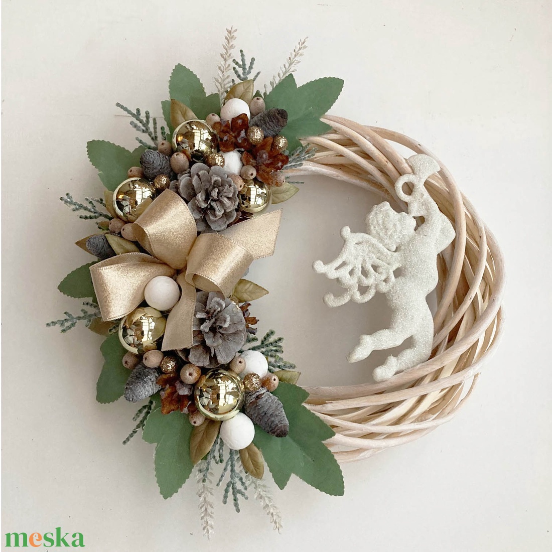 Karácsonyi ajtódísz angyalkás - karácsony - adventi díszek - adventi ajtódísz - Meska.hu