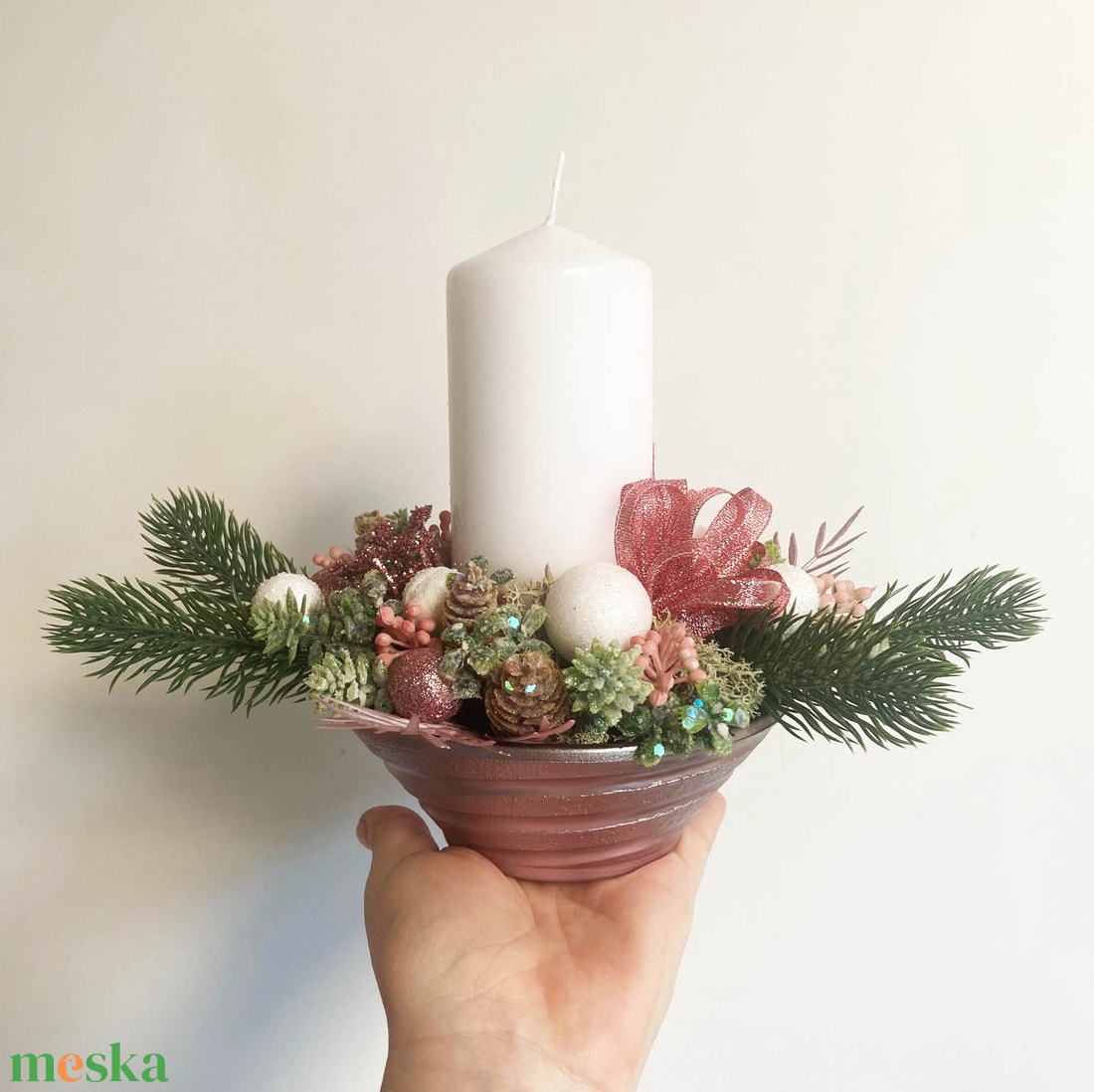 Karácsonyi asztaldísz mályva rózsaszín  - karácsony - karácsonyi lakásdekoráció - karácsonyi lakásdíszek - Meska.hu